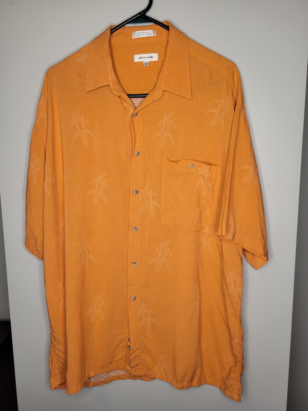 Pierre Cardin XL Orange Rayon Hawaiian Camp Shirt Bamboo Print